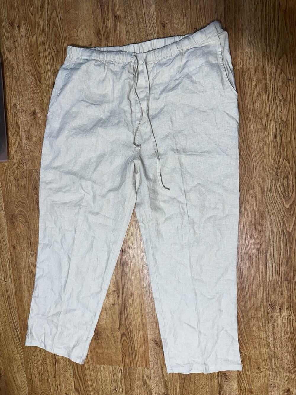 Toscana Men’s 100% Linen Pants Beige SZ XL Resort Beach